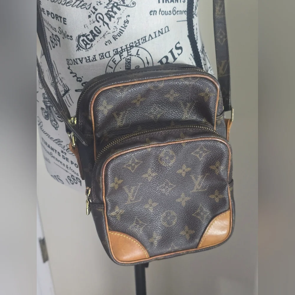 Louis Vuitton Brown Monogram Canvas Crossbody Bag with Tan Trim comes with COA